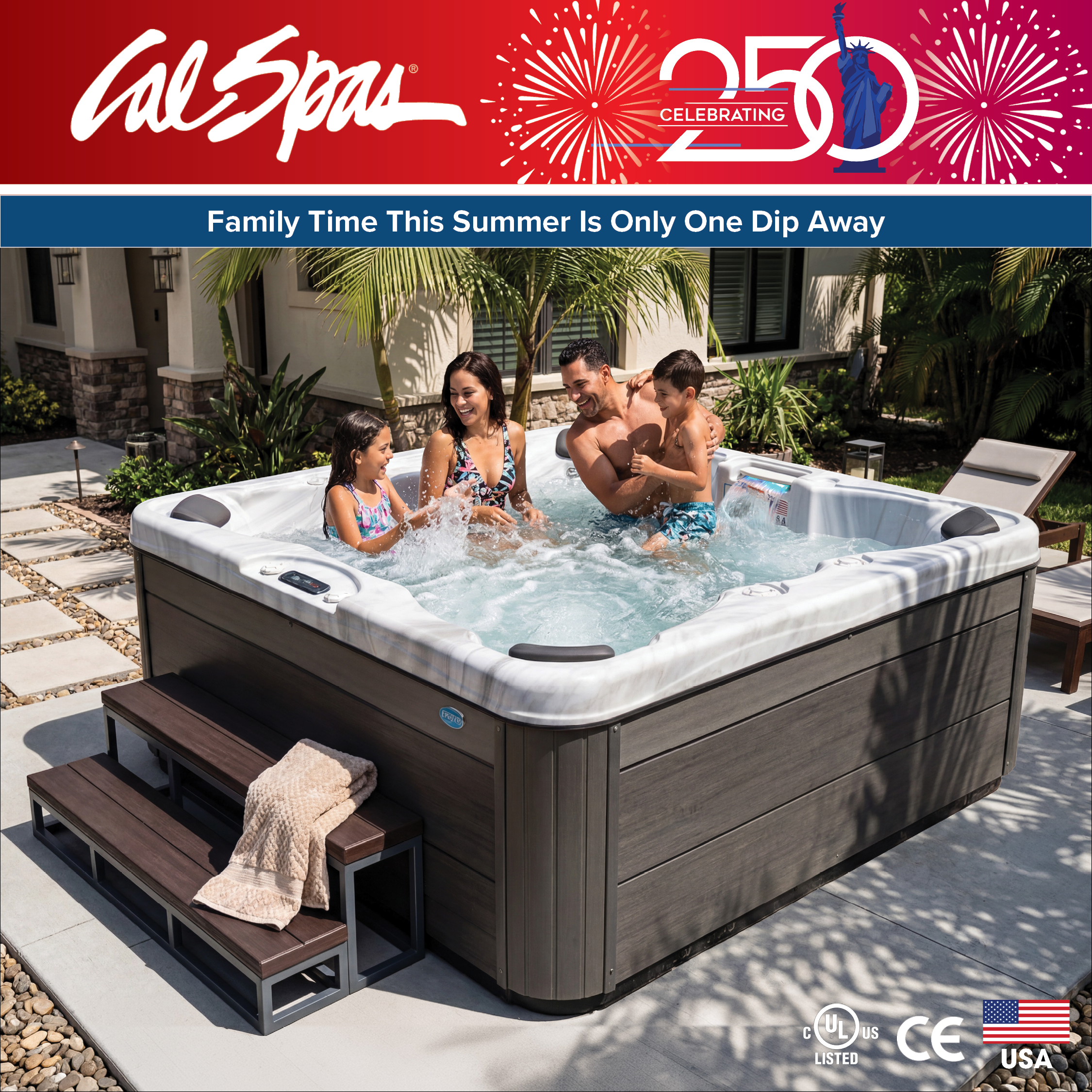 Calspas hot tub being used in a family setting - Arnold